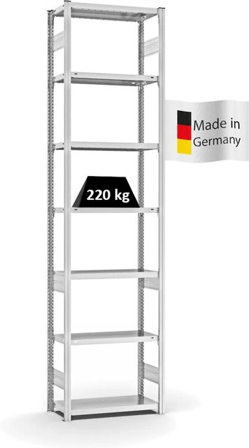 PROREGAL Fachbodenregal Stecksystem T-Profil Medium-Duty Grundregal, 7 Ebenen, Lichtgrau, H x B x T: 300 x 75 x 30 cm - Bild 1