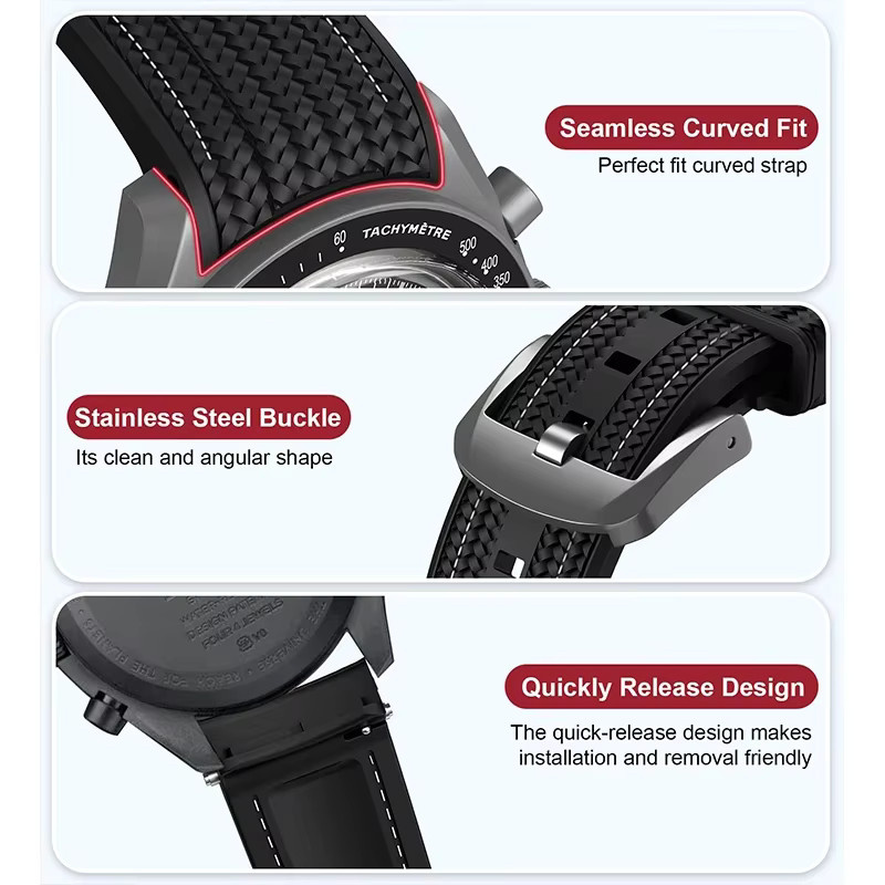 olevo Uhrenarmband Silikon, 20mm, Schwarz, Unisex - Bild 3