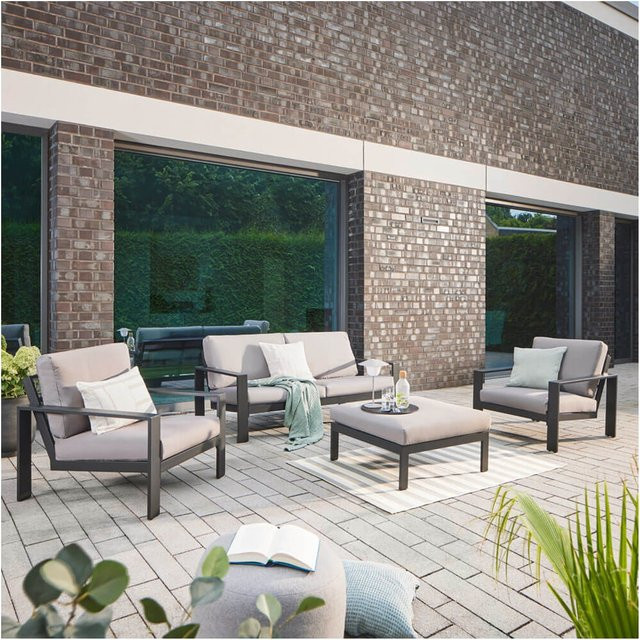 HOME DELUXE Gartenlounge RIO L aus Aluminium in Anthrazit mit Polstern und Hocker - Bild 1