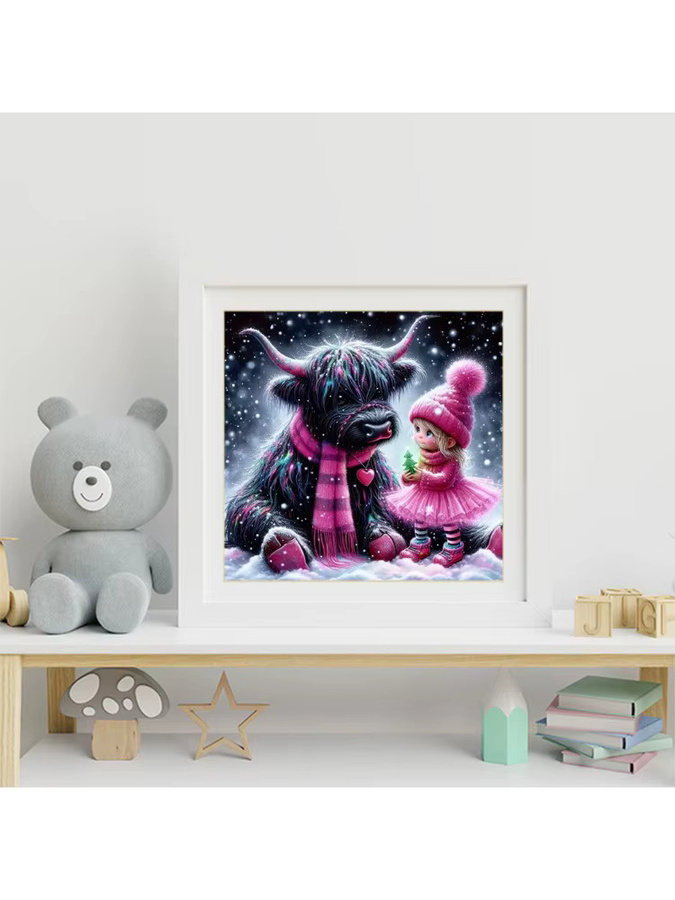 EverShine DIY Diamant-Stickerei-Set mit Rindertier-Motiv und Mädchenfigur, Mosaik-Kreuzstich in Multicolour zur Wanddekoration - Bild 3