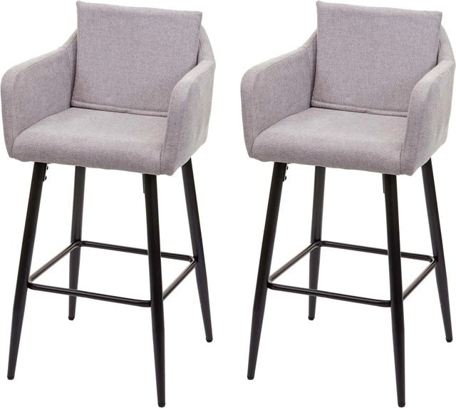 PROREGAL 2er-Set Barhocker mit Lehne und Fußablage aus Metall und Stoff in Hellgrau, Sitzhöhe: 74 cm - Bild 1
