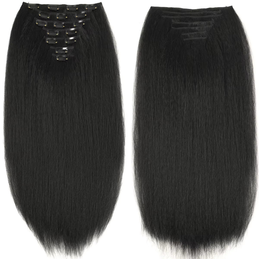 YAKIBEAUTY Clip-in-Haarverlängerungen, Synthetisch, Yaki, Gerade, 22 Zoll, 7 Stück, Unisex - Bild 2