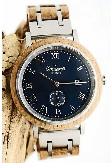 Waidzeit Armbanduhr, Quarz, Holz, Blau, 43 mm, Herren - Bild 1