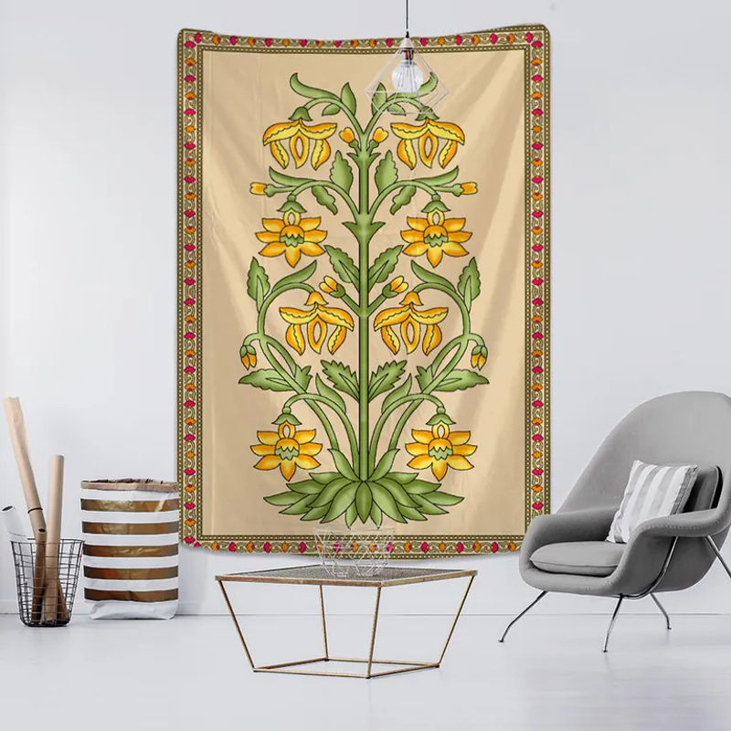 Super Six Wandteppich Mandala Blumen Boho Design Beige B: 95 cm, H: 70 cm - Bild 2