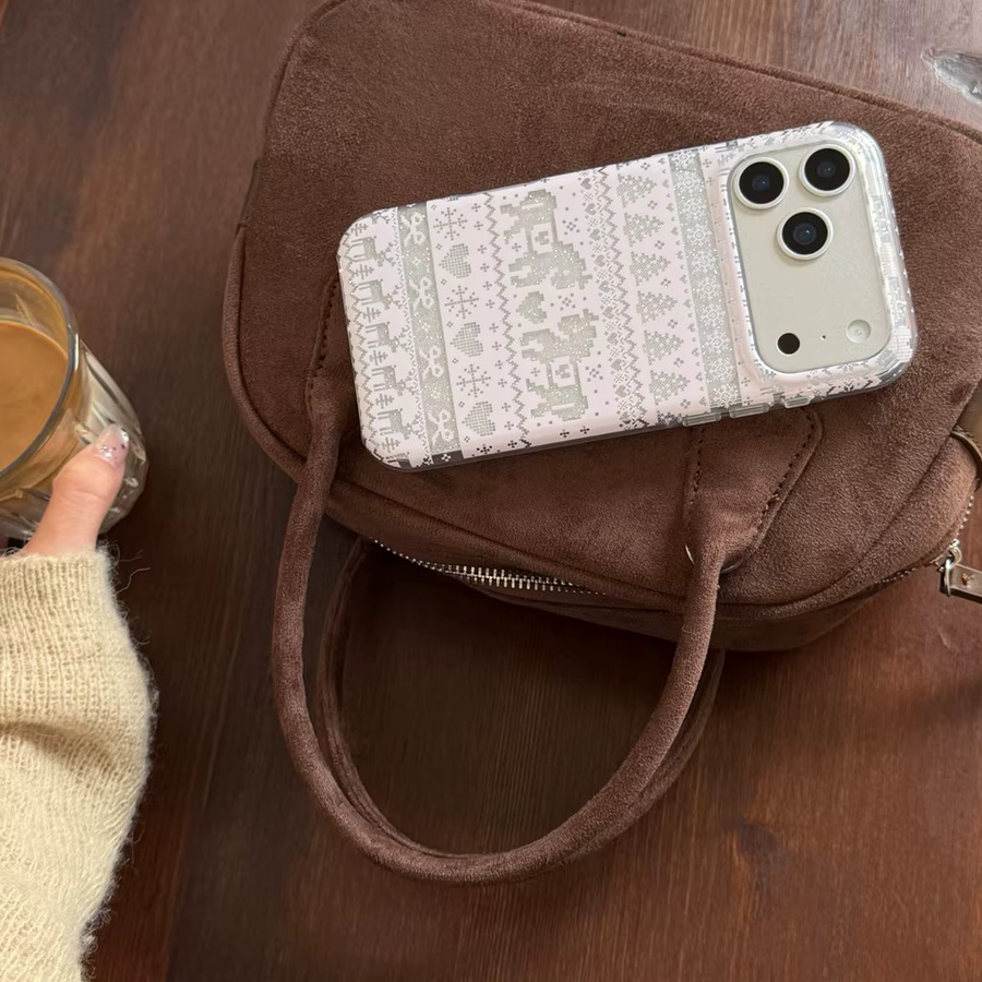 Stoßfeste Handyhülle mit rosa Strickmuster, Pferd und Schneeflocken für iPhone 17, 16, 15 und 14 Pro Max - Bild 4