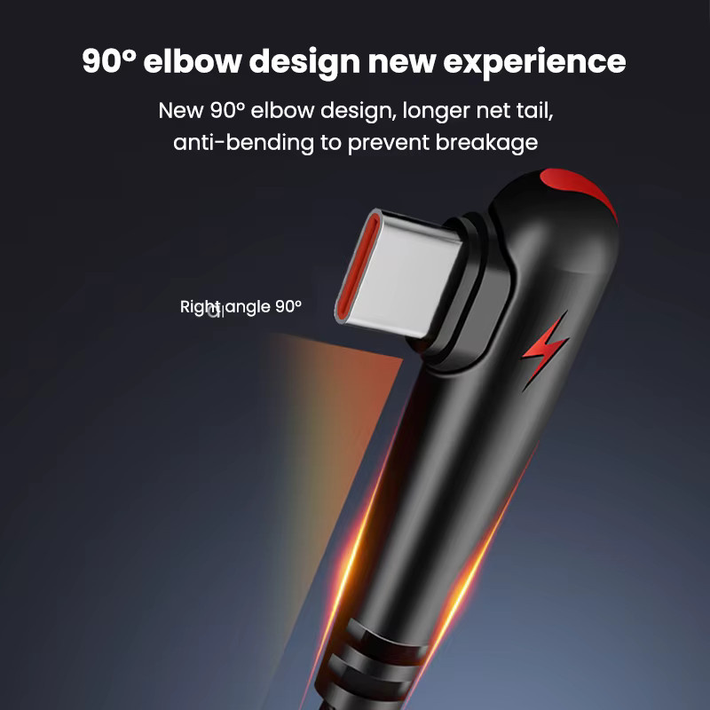 USB-A zu USB-C Ladekabel mit 90 Grad Winkel für schnelles Laden bis 120 W in Schwarz oder Blau - Bild 4