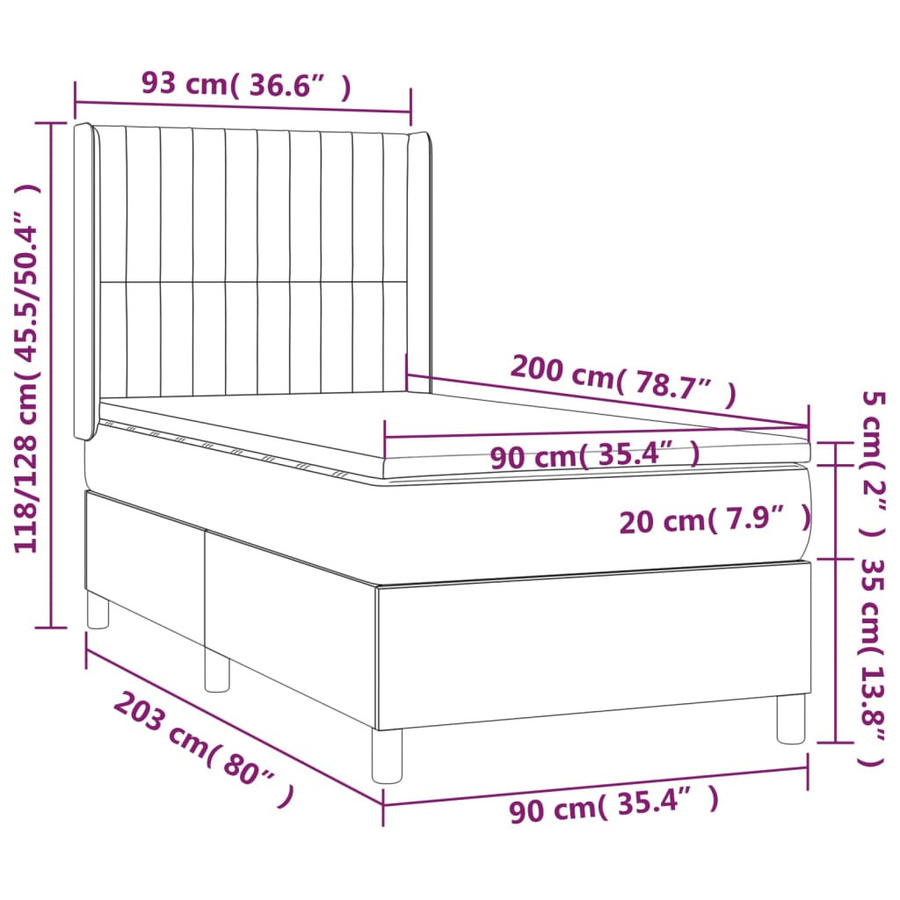 vidaXL Boxspringbett mit Matratze Blau, Hybrid-Design mit Taschenfederkern, B/T: 90 x 200 cm - Bild 2