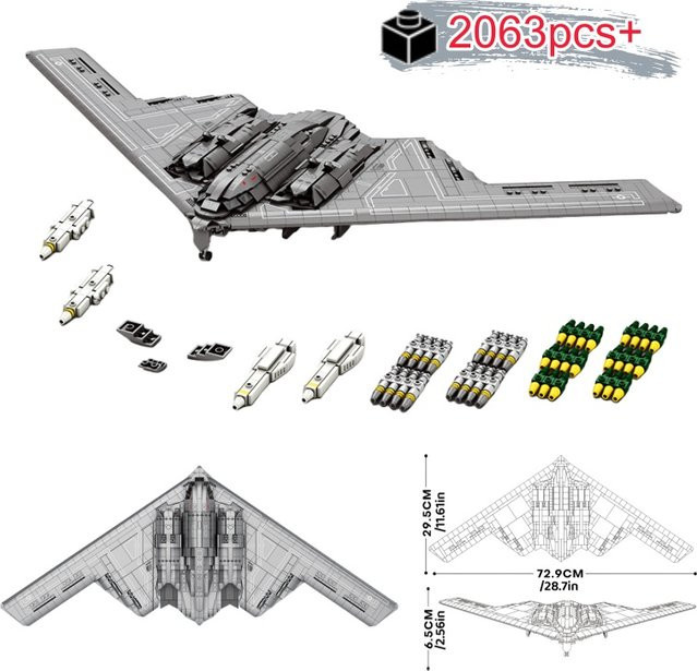 HUATEC MOC B2 Militär Stealth und Strategischer Bomber Bausteine Modell in Grau mit 2063 Teilen - Bild 1