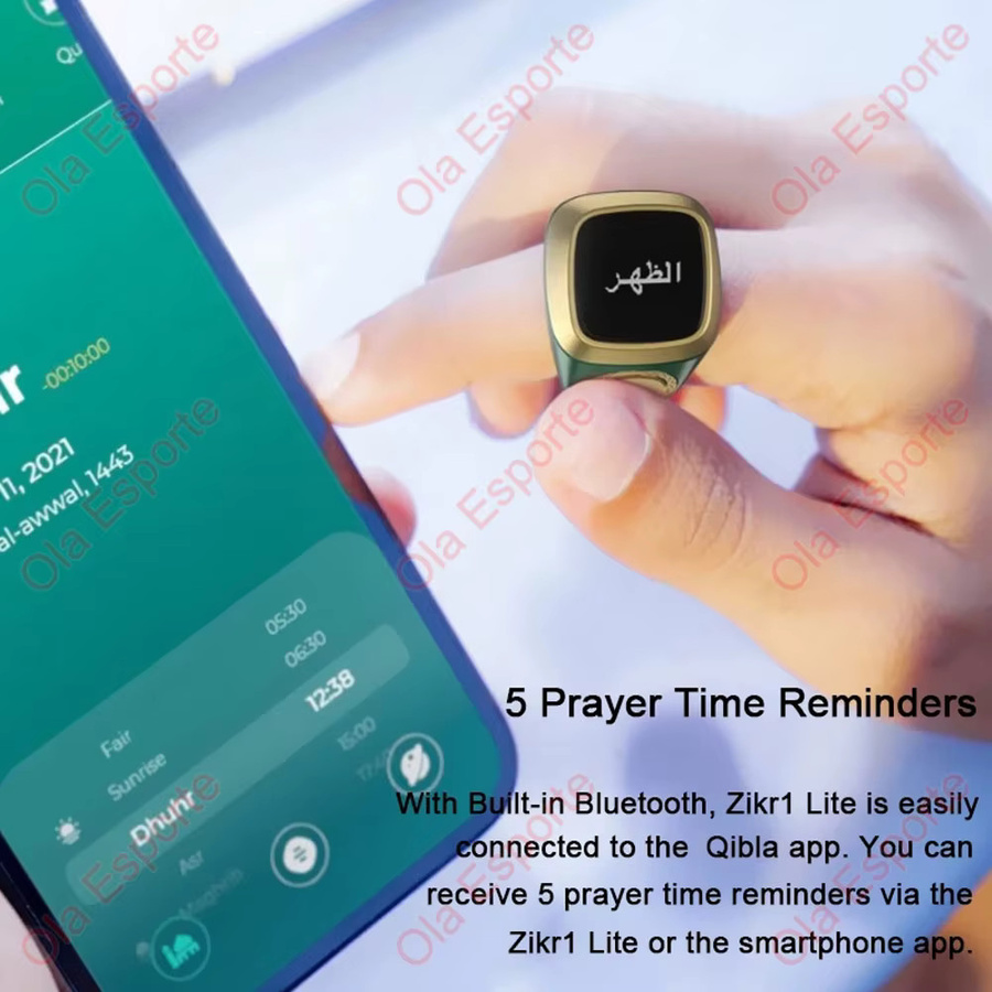Ola Esporte Qibla Smart Zikr Ring Digitaler Tasbih Zähler mit Vibrationserinnerung für Gebetszeiten in Weiß - Bild 4