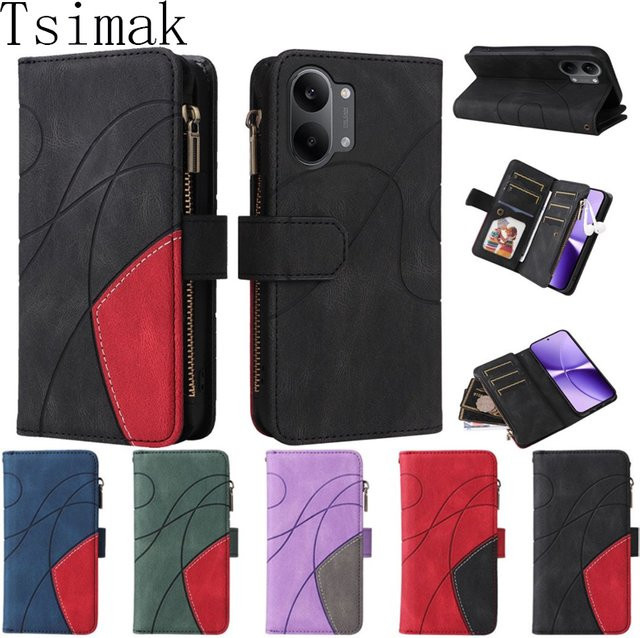 Xiaomi Lederhülle Flip Wallet mit Reißverschluss für Poco X7 X8 Pro Max X6 X5 X3 M3 M5S M6 M7 M8S M8 F5 F6 F7 Pro F8 Ultra C65 C71 C85 in Rot - Bild 1