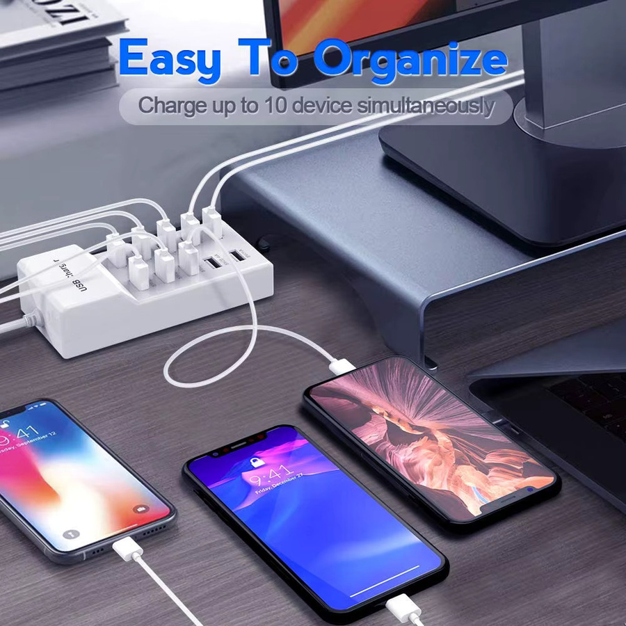 ILEPO 10-Port USB-Ladestation mit 50 W USB-Hub-Adapter in Weiß - Bild 3
