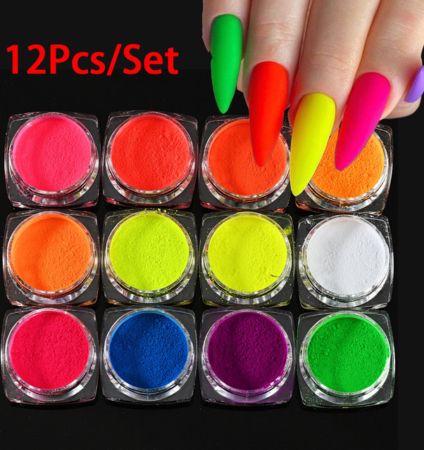 HotPress Nagelkunst-Pulver, 12 Farben, Neon Chrom Pigment, Unisex - Bild 1