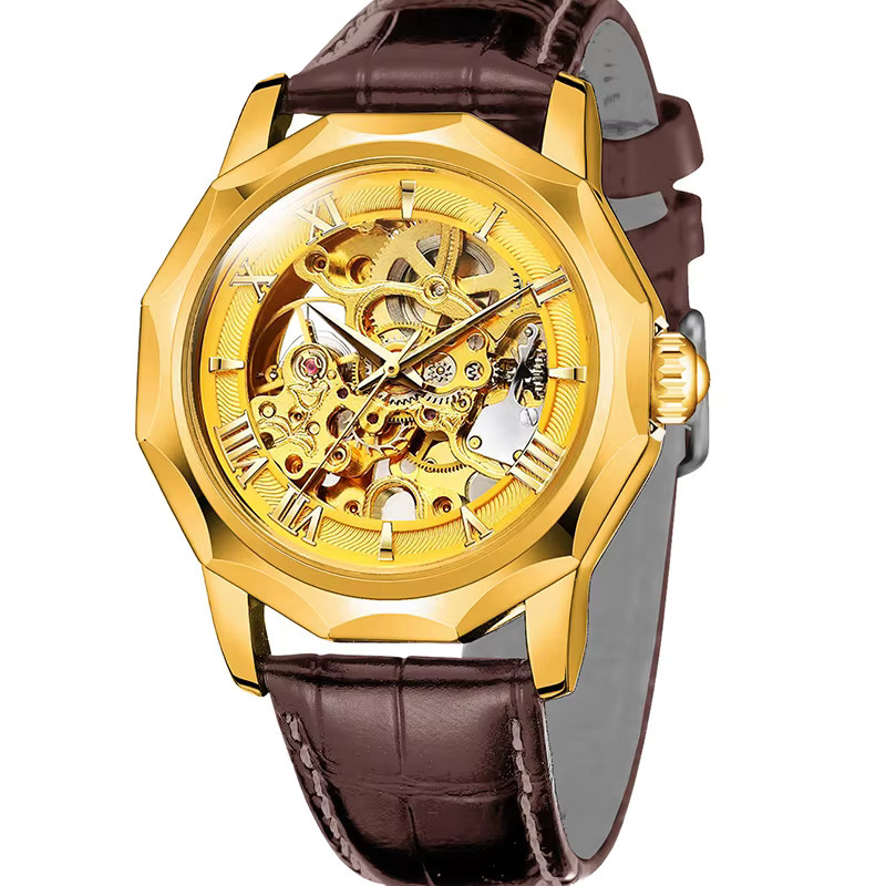 CAROTIF Armbanduhr Automatik, Gold, Leder, Herren - Bild 7