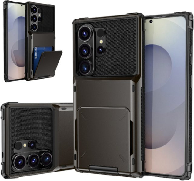 Luxus Panzer Hülle für Samsung S26 Ultra S25 S24 Plus FE mit Kartenfach und rutschfestem Rand in Schwarz - Bild 1