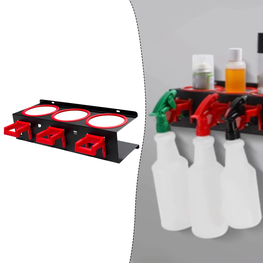 Serenable Wandmontierter Sprühflaschen-Aufbewahrungshalter mit 5 Haken als Detailing-Werkzeug-Organizer für Garage und Werkstatt in Schwarz und Rot - Bild 3