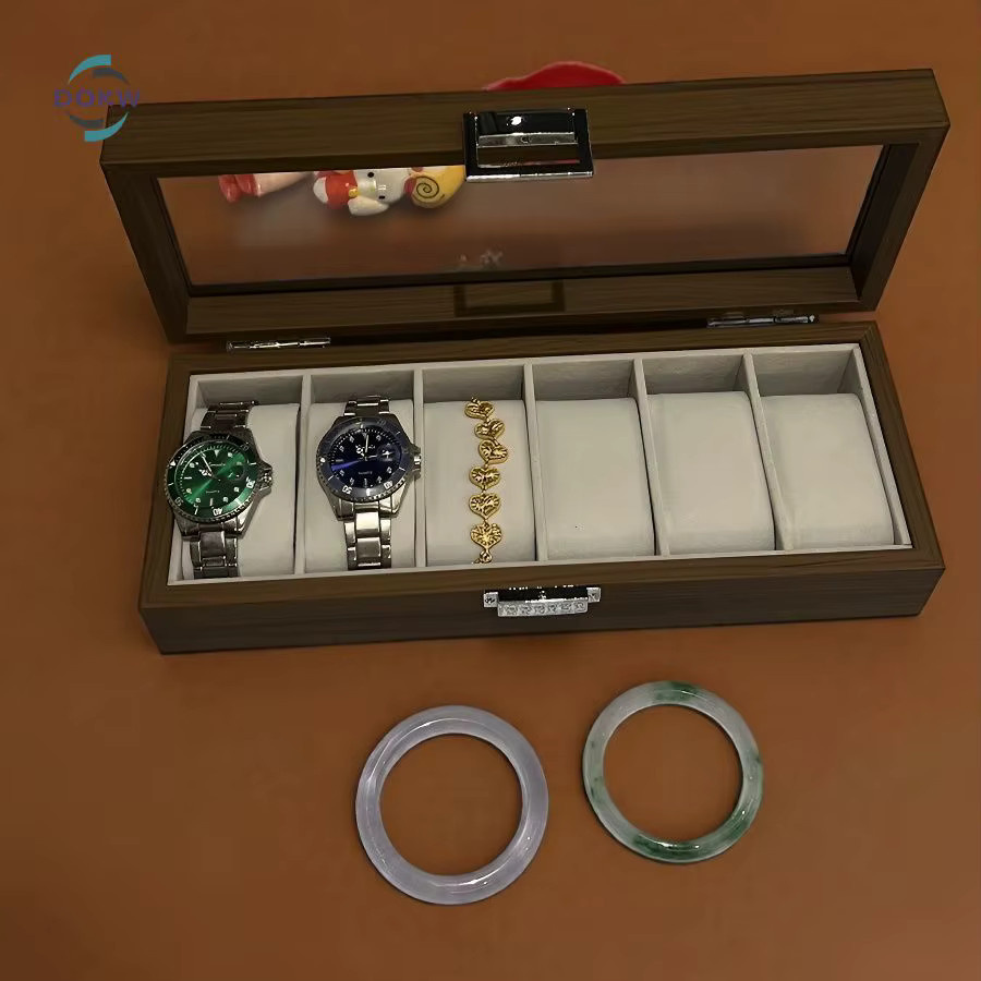 DOKW Uhren-Aufbewahrungsbox aus Holz mit transparenter Glasvitrine in Braun - Bild 3