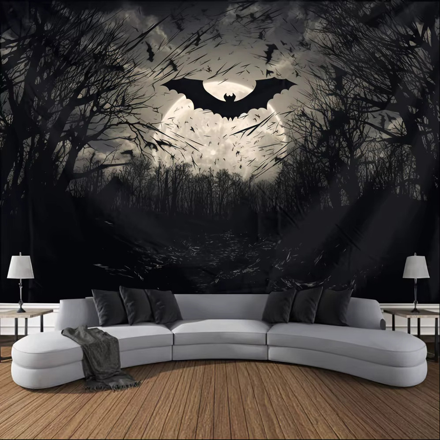 VIKAMA Halloween Wandteppich mit Fledermaus-Motiv in Schwarz, Wandbehang für Wohnzimmer und Schlafzimmer, B/H: 75 x 75 cm - Bild 2