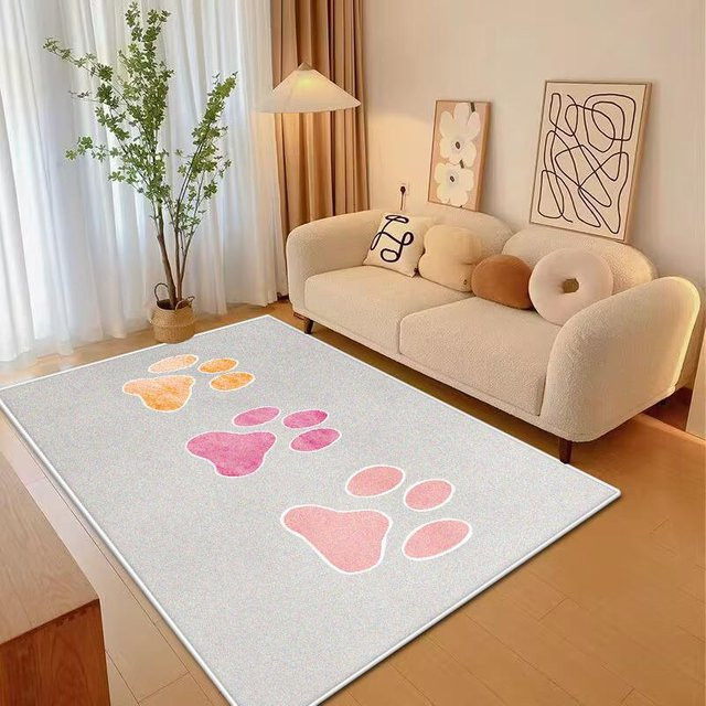 Weicher Wohnzimmerteppich mit Cartoon-Tierprint, rutschfest und waschbar, Grau, B/T: 60 x 90 cm - Bild 1