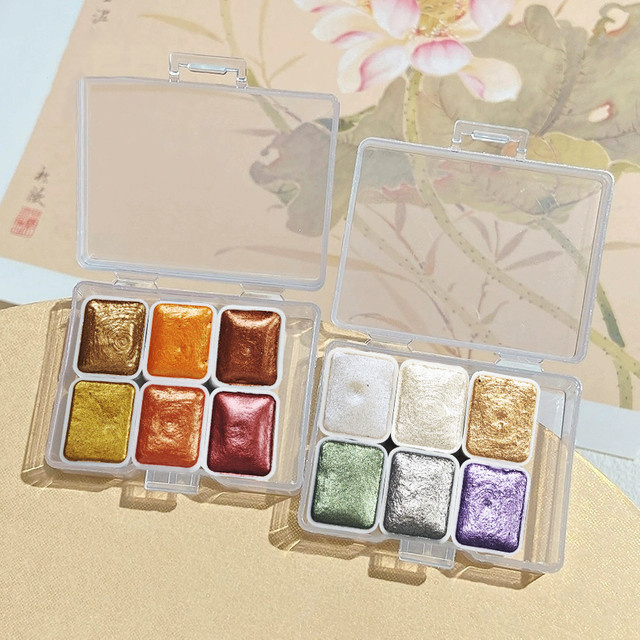6 Farben Metallic Perlglanz Aquarell Gold Pulver Pigment Set in Gold, Orange und Multicolour mit 6,0 g - Bild 1