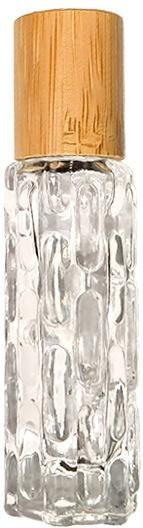 Leere Roll-On Glasflasche mit Bambusdeckel und Stahlkugel, 10 ml, Weiß - Bild 1