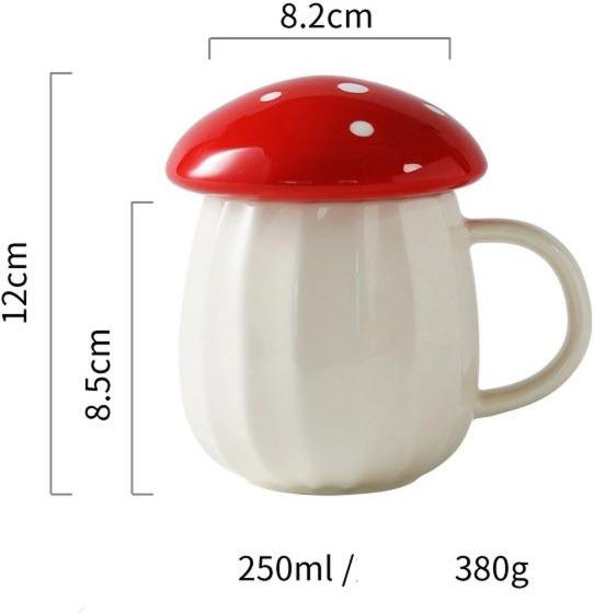 MOONBIFFY Pilztasse aus Keramik mit Deckel, rote Milchkaffeetasse mit 201 ml Fassungsvermögen - Bild 1