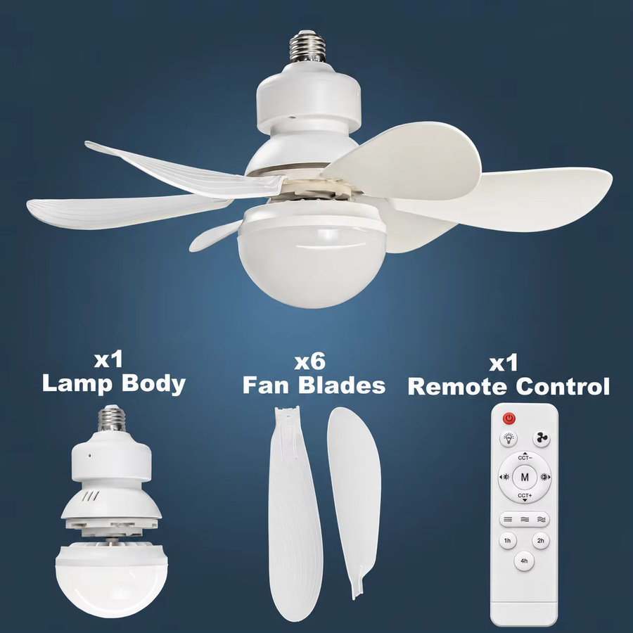 JOYINLED Smart LED Kronleuchter mit Deckenventilator, 6 Flügel, dimmbar, Fernbedienung, Farbe: Weiß, E27 Fassung - Bild 3