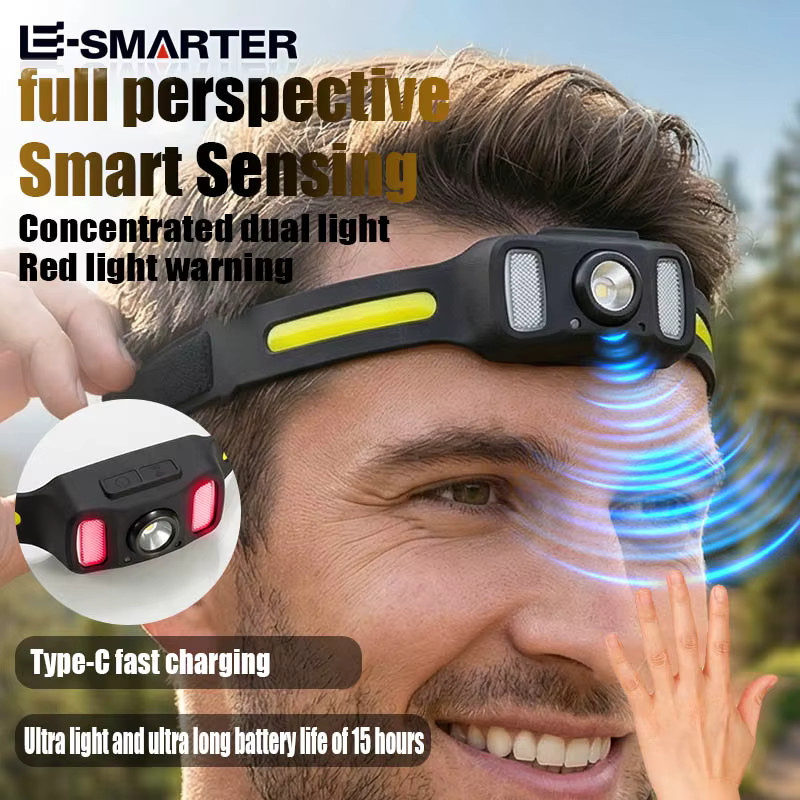 ESMARTER USB wiederaufladbare LED-Stirnlampe mit Rotlicht in Schwarz für Angeln, Radfahren und Outdoor-Arbeiten - Bild 2