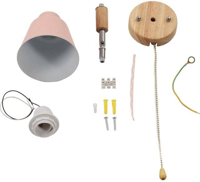 GoolRC Macaron Wandlampe mit rosa Lampenschirm und Holzsockel für Wohnzimmer und Nachttisch - Bild 1