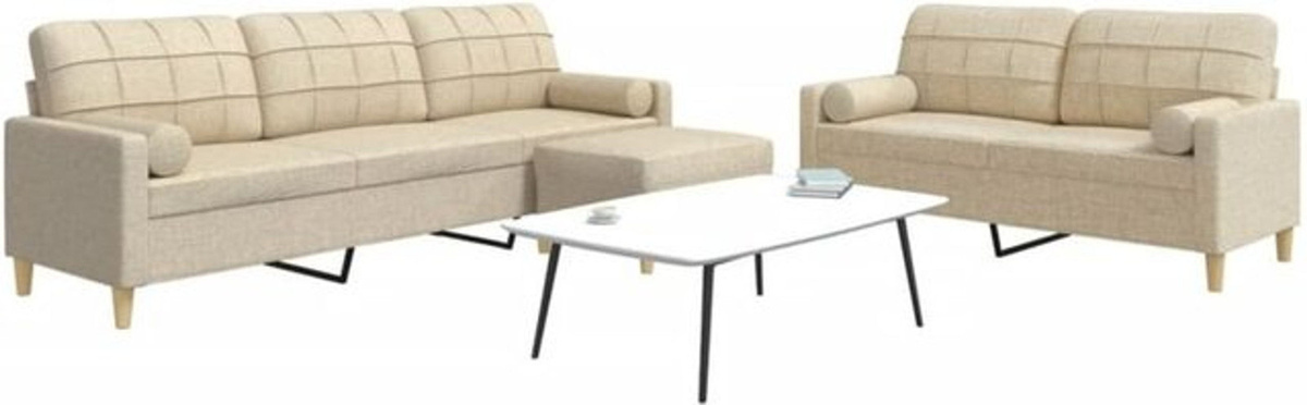 Vidaxl 3-tlg. Sofagarnitur mit Fußhocker und Dekokissen in Beige aus Stoff und Metall im modernen Design - Bild 1