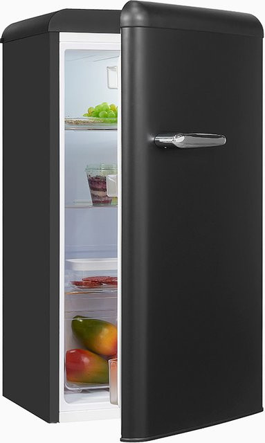 Exquisit RKS100-V-H-160F Retro Vollraumkühlschrank in Mattschwarz mit LED-Innenbeleuchtung und Flaschenregal, B/T/H: 55 x 60 x 160 cm - Bild 1
