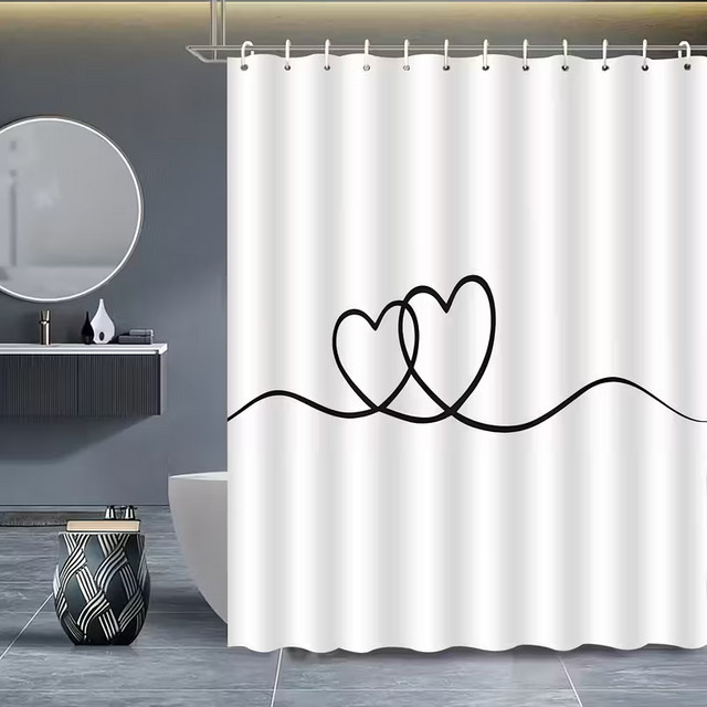 VIKAMA Duschvorhang mit Doppelherz-Design in Weiß, B/H: 90 x 180 cm - Bild 1