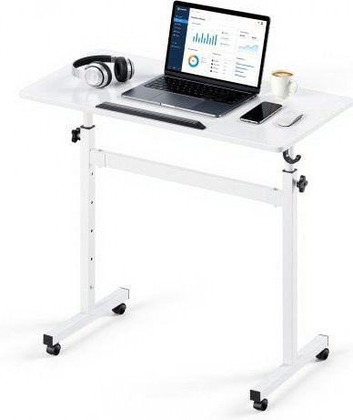 VEVOR Höhenverstellbarer Schreibtisch mit neigbarer Tischplatte in Weiß, Mobiler Steh-Sitz-Tisch mit Rollen und Haken, B: 81,0 cm, T: 41,0 cm - Bild 1