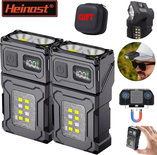 Heinast Mini LED COB Taschenlampe mit Clip und Magnet in Schwarz für Outdoor, Camping und Notfälle - Bild 1