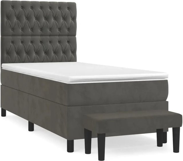 vidaXL Boxspringbett mit Matratze in Dunkelgrau aus Samt, B/T/H: 90 x 200 x 30 cm - Bild 1