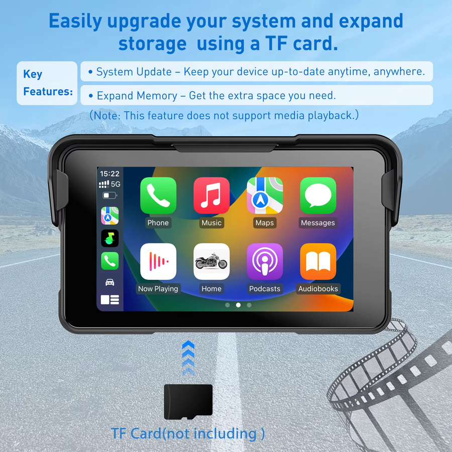 ESSGOO 5 Zoll tragbares Motorrad-Display mit kabellosem CarPlay und Android Auto, IP67 wasserdicht, GPS-Navigation und Bluetooth, Farbe: Schwarz - Bild 5