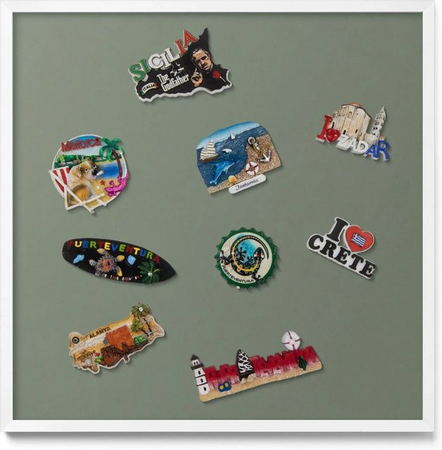 Tulup Magnettafel Magnetboard für Reisemagnete in Olivgrün mit weißem Rahmen, B/H: 50 x 50 cm - Bild 1
