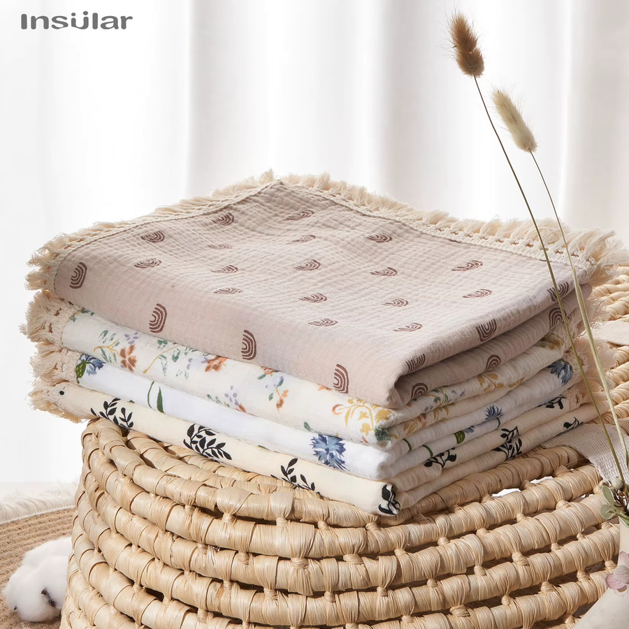 Baby Musselin Decke aus Baumwolle mit Quasten in Multicolour - Bild 1