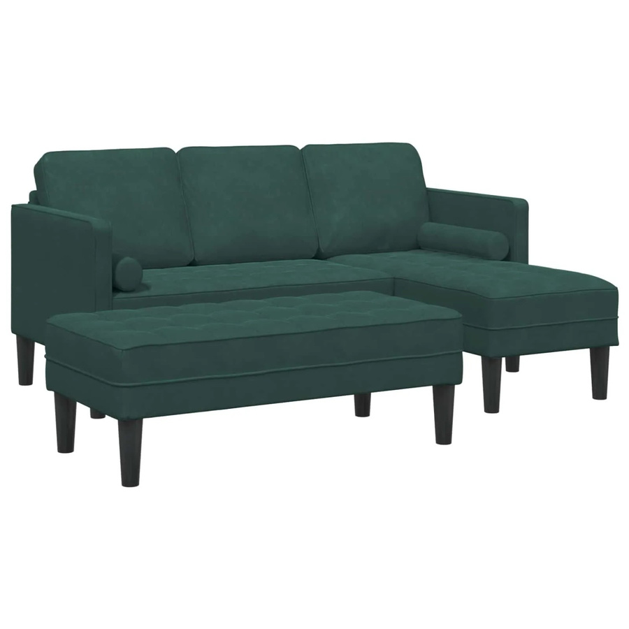 vidaXL Ecksofa in Grün mit 2 Kissen, modernes L-Shape Sofa aus Samtstoff und Polyester für dein Wohnzimmer - Bild 2