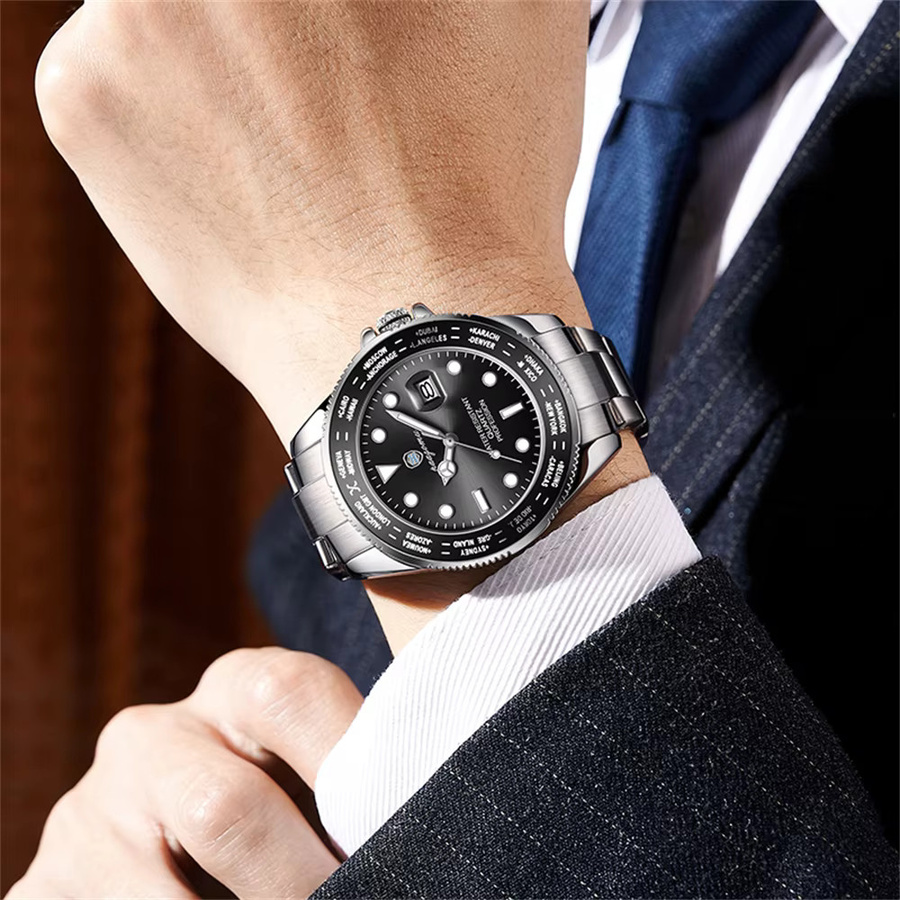 PAAZOMU Armbanduhr Herren, Taucheruhr, Quarz, Edelstahl, Schwarz, Datum - Bild 4