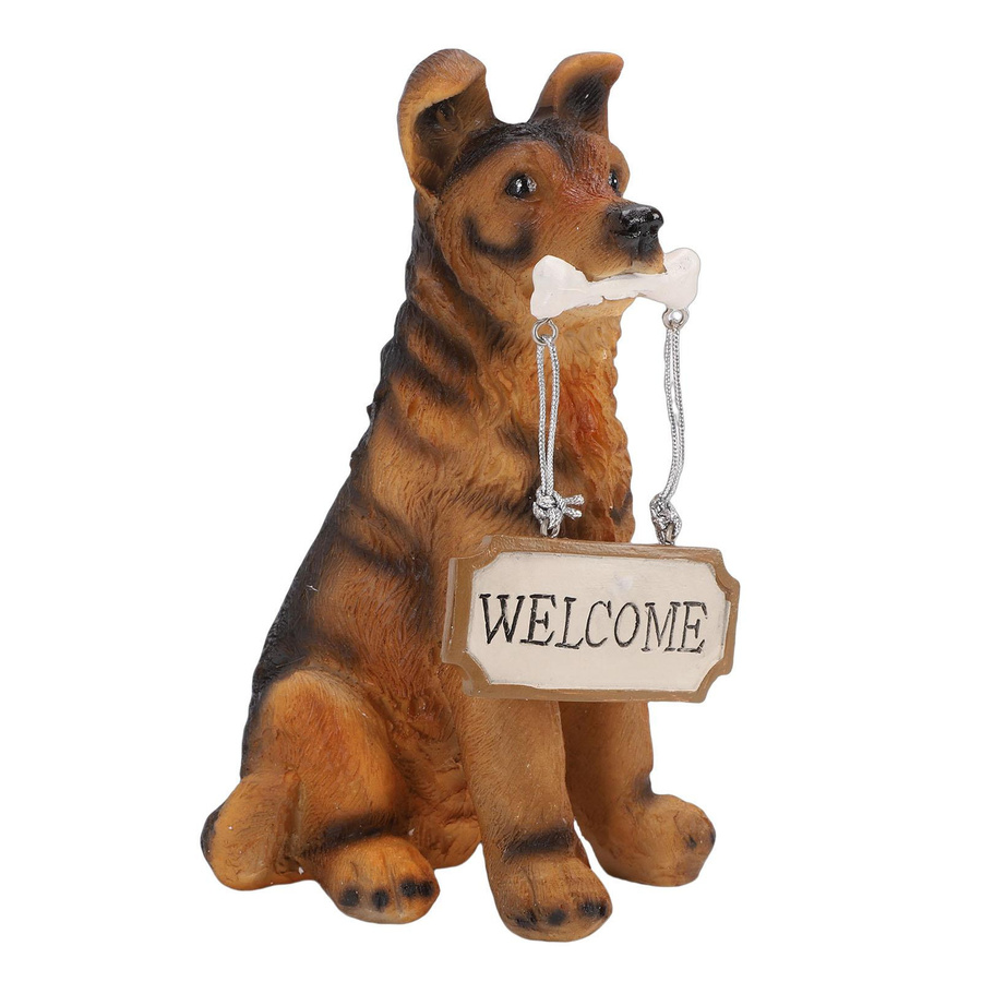 Niedliche Hundestatue mit Willkommensschild aus Harz als Welpen-Skulptur für Garten, Rasen, Hof oder Balkon - Bild 2
