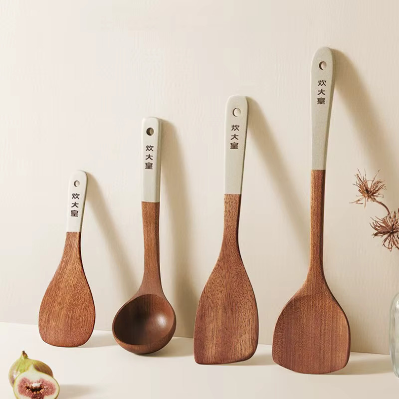 COOKER KING 4-in-1 Kochutensilien-Set aus Holz in Ebenholz-Optik mit Spatel und Löffel für Antihaft-Töpfe - Bild 2