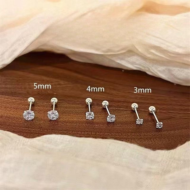 ouyaohong Ohrstecker, Titanstahl, Zirkonia, Silber, Damen, 6er-Set - Bild 1
