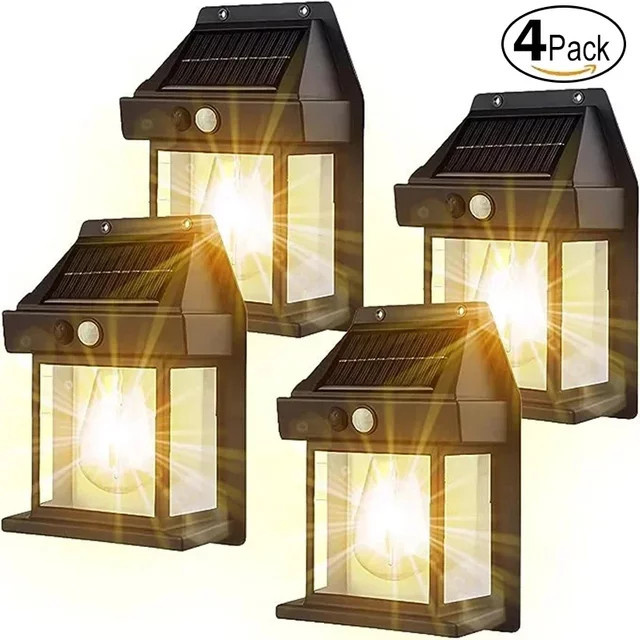XIWANGFIRE Solar-Wolfram-Nachtlampe in Schwarz mit Bewegungsmelder und 3 Beleuchtungsmodi, wasserdichte Garten-Wandlampe mit warmweißem Licht - Bild 1