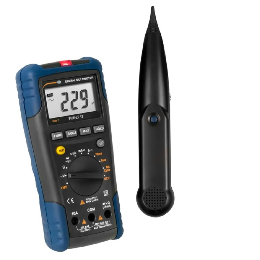 PCE Instruments LAN Tester Amperemeter LT 12 mit kontaktloser Spannungserkennung in Schwarz und Blau - Bild 2