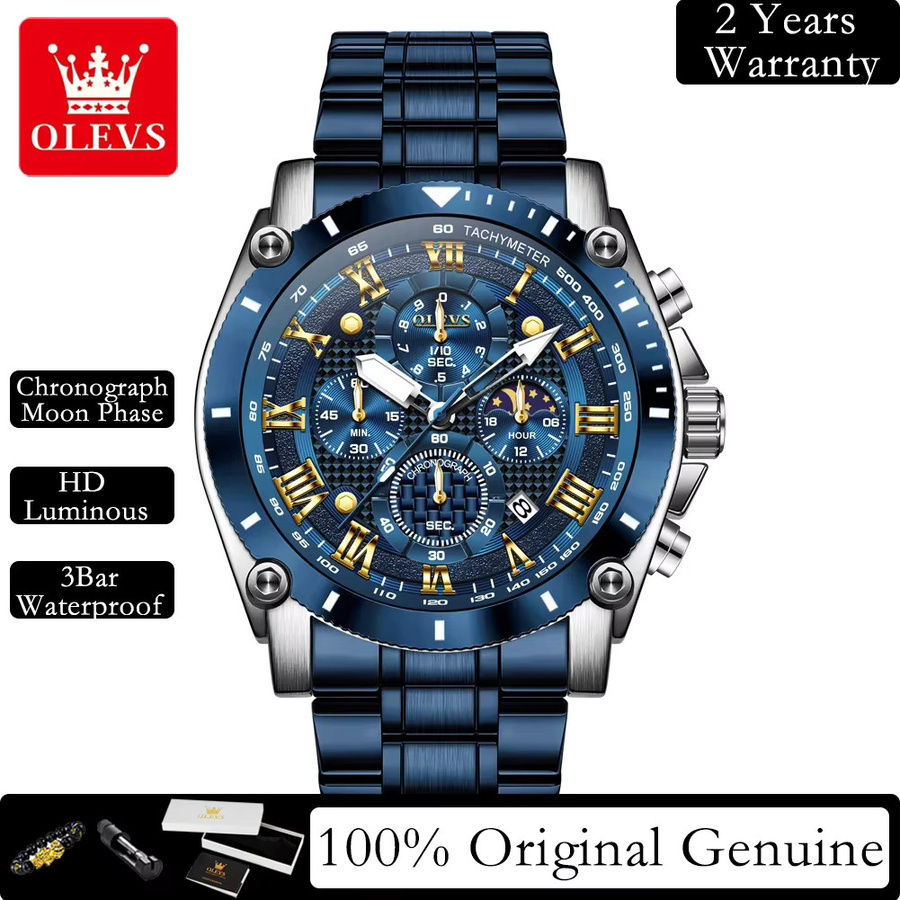 OLEVS Chronograph, Mondphase, Quarz, Edelstahl, Schwarz, Herren - Bild 2