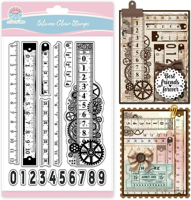 Transparenter Retro-Stempel im Vintage-Stil mit Zahnrad-Lineal und Zahlen für die Kartenherstellung - Bild 1