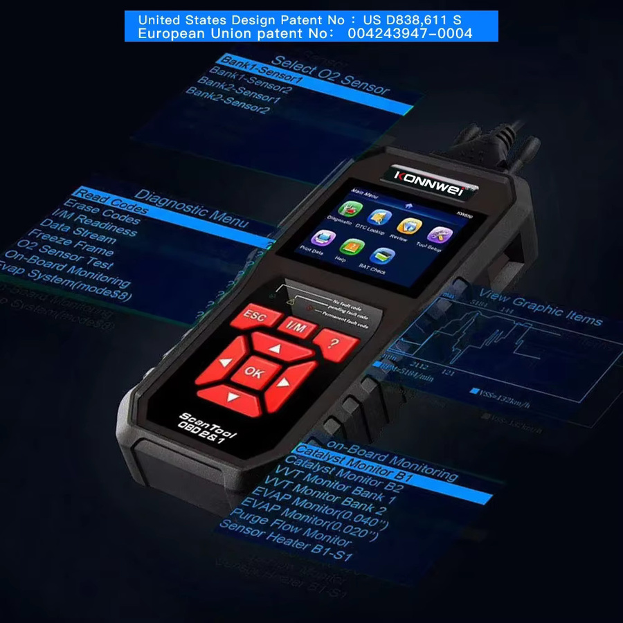 KONNWEI KW850 Auto OBD2 Scanner Professionelles Diagnosegerät für O2-Motorsystem-Check und DTC-Lookup in Rot-Schwarz - Bild 2