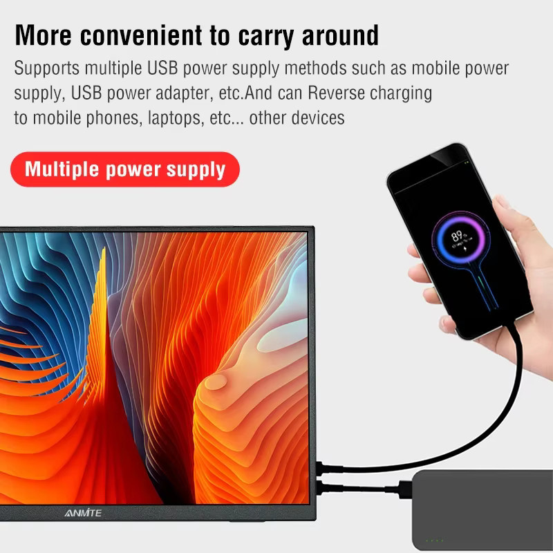 Anmite 18,5-Zoll Tragbarer Monitor mit 120 Hz, ADS-IPS-HDR-Bildschirm und 100 % RGB, Schwarz - Bild 3