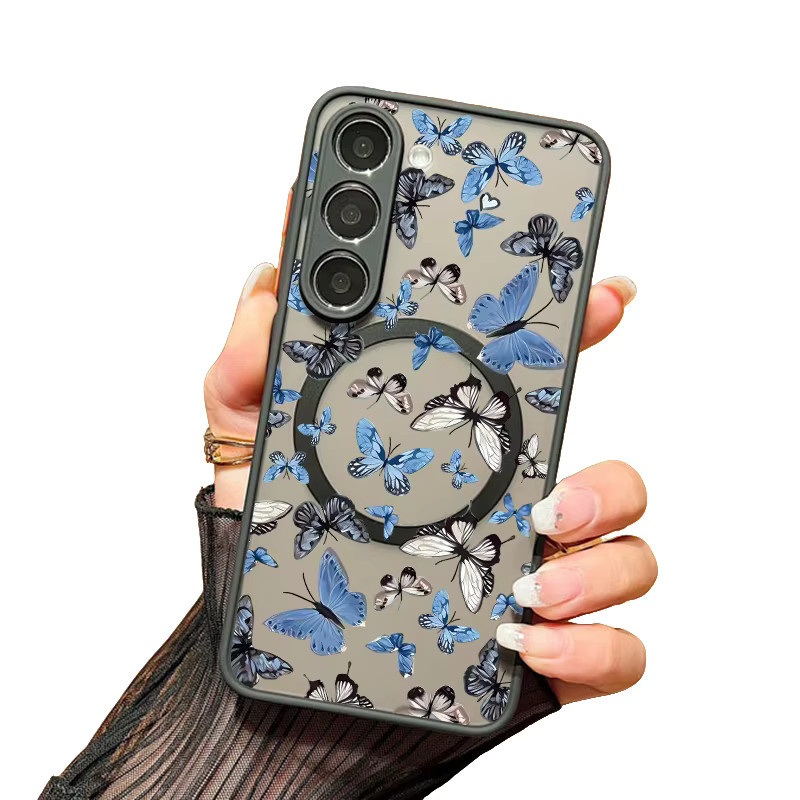 YISHANGOU Magnetische Handyhülle mit Blumen-Druck für Samsung Galaxy S25 S24 S23 S22 Ultra und A56 A36 A26 A16 A55 A15 in Schwarz und Mehrfarbig - Bild 3