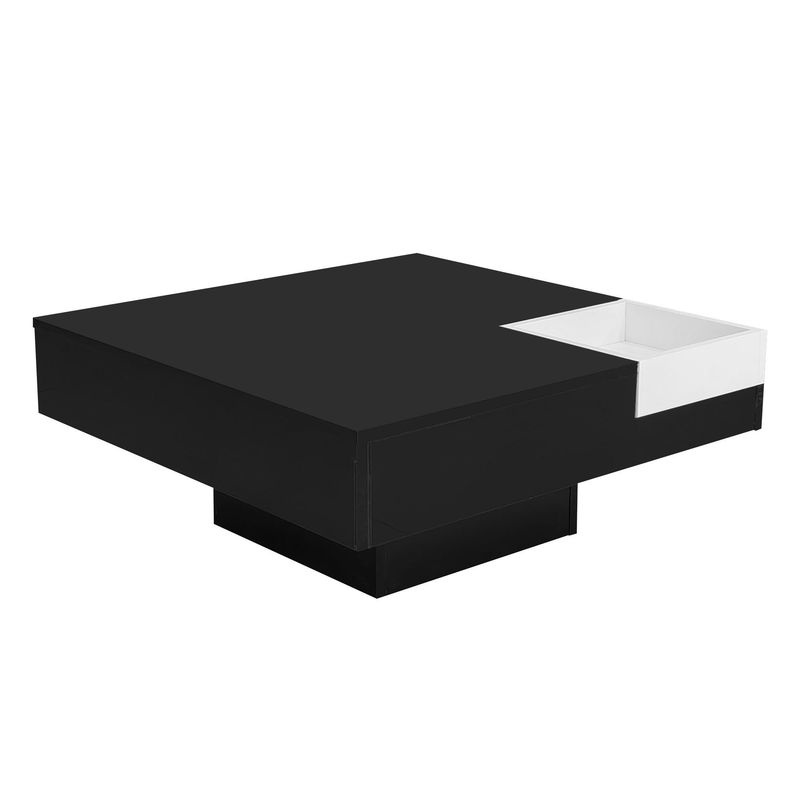 Quadratischer Couchtisch mit LED-Licht und mobiler Aufbewahrungsbox von Aosom in Schwarzweiß, B/T/H: 72 x 72 x 30 cm - Bild 2